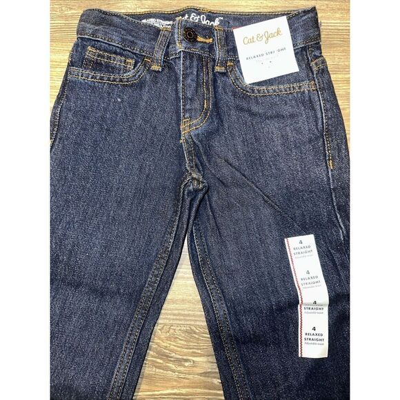 Cat & Jack Boys Relaxed Straight Fit Jeans Dark Wash Size 4. NWT. K - Picture 4 of 6